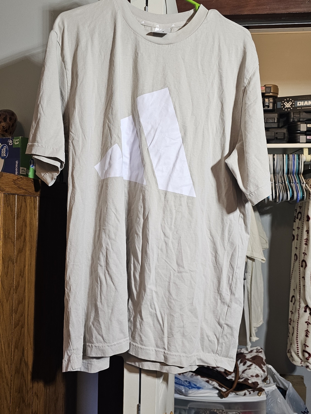 adidas Light Beige Short Sleeve T-Shirt with White Logo
